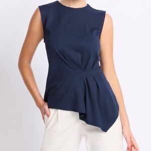 NWT Elegant Navy Sleeveless Gathered Ponte Top